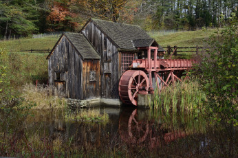 Картинка разное мельницы мельница лес водяная река