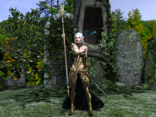 Картинка 3д+графика эльфы+ elves фон взгляд эльфийка дракон посох