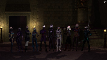 обоя 3д графика, фантазия , fantasy, девушки, взгляд, фон, команда, оружие