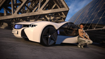 Картинка автомобили 3d+car&girl автомобиль фон взгляд девушка