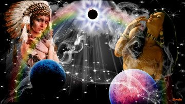 Картинка девушки -unsort+ креатив звезды планеты абстракция дым индианки