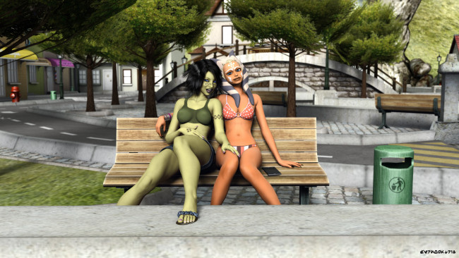 Обои картинки фото 3д графика, существа , creatures, фон, взгляд, халки, девушки