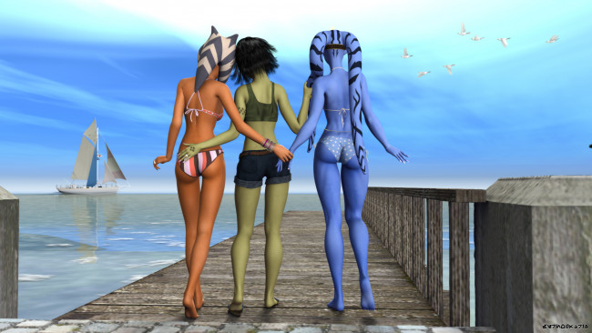 Обои картинки фото 3д графика, существа , creatures, взгляд, халки, фон, девушки