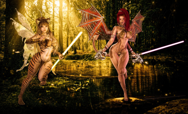 Обои картинки фото 3д графика, эльфы , elves, эльфийка, взгляд, фон, оружие, демон