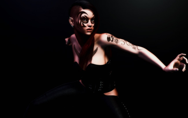 Обои картинки фото 3д графика, люди , people, тату, фон, взгляд, девушка