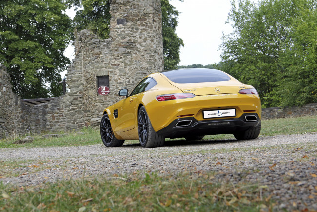 Обои картинки фото автомобили, mercedes-benz, posaidon, желтый, 2015г, c190, gt, s, mercedes-amg