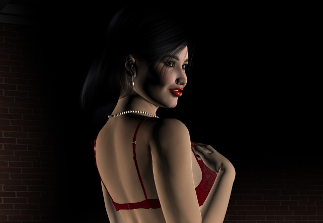 Обои картинки фото 3д графика, люди , people, грудь, фон, взгляд, девушка, улыбка