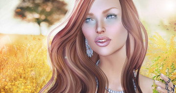 Картинка 3д+графика портрет+ portraits лето волосы лицо девушка фон