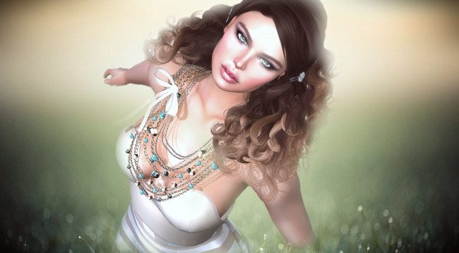 Обои картинки фото 3д графика, люди , people, взгляд, кудри, волосы, девушка, глаза, лицо, фон