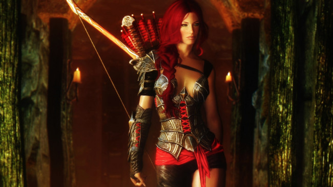 Обои картинки фото 3д графика, фантазия , fantasy, лучница, рендеринг, фон, девушка