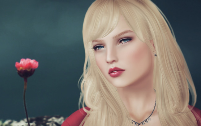 Обои картинки фото 3д графика, портрет , portraits, фон, лицо, девушка, цветок, волосы