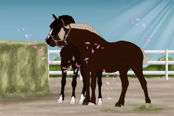 Картинка рисованное животные +лошади фон лошади