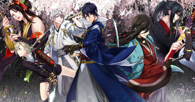 Обои картинки фото аниме, touken ranbu, танец, мечей