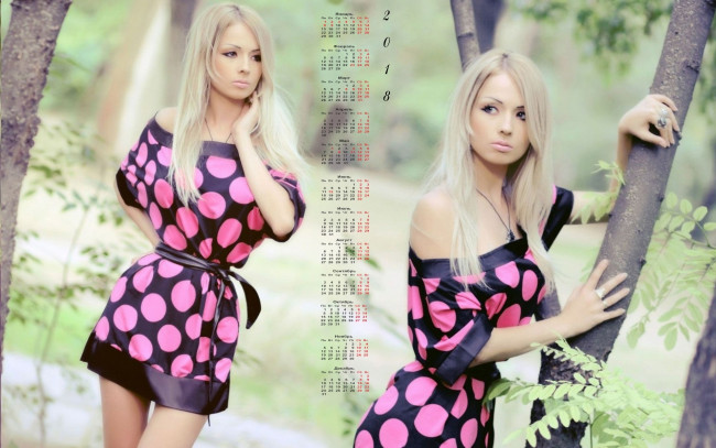Обои картинки фото календари, девушки, двое, макияж