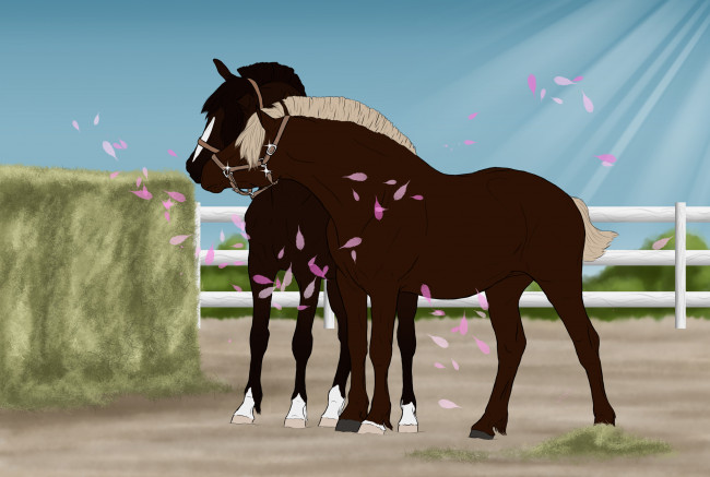 Обои картинки фото рисованное, животные,  лошади, фон, лошади