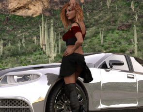 Картинка 3д+графика люди-авто мото+ people-+car+ +moto взгляд девушка фон