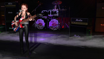 Картинка 3д+графика люди+ people гитара фон девушка взгляд