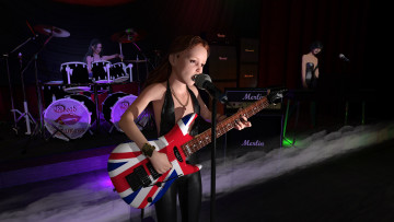 обоя 3д графика, люди , people, взгляд, фон, гитара, девушка