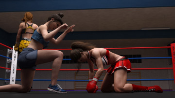 обоя 3д графика, спорт , sport, бокс, девушки, взгляд, фон, ринг
