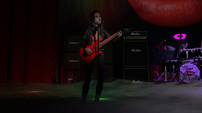 Обои картинки фото 3д графика, люди , people, фон, взгляд, девушка, гитара