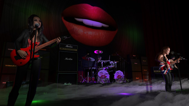 Обои картинки фото 3д графика, люди , people, взгляд, гитара, девушка, фон