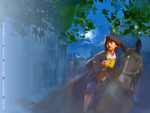 Картинка календари фэнтези 2019 calendar конь ночь здание девушка лошадь