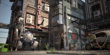 обоя 3д графика, фантазия , fantasy, фон, взгляд, девушка, робот