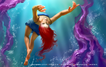 обоя календари, фэнтези, 2019, calendar, водоем, девушка, пузырь