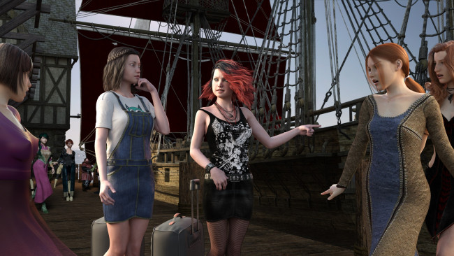 Обои картинки фото 3д графика, люди , people, фон, девушки, взгляд