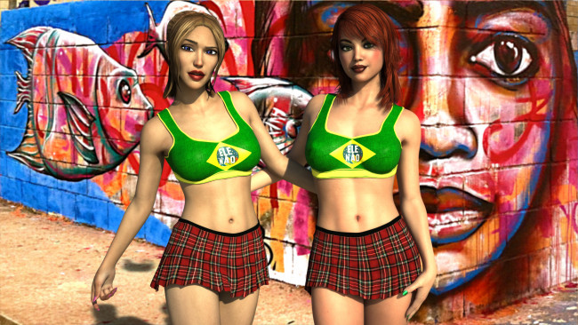 Обои картинки фото 3д графика, люди , people, фон, взгляд, девушки