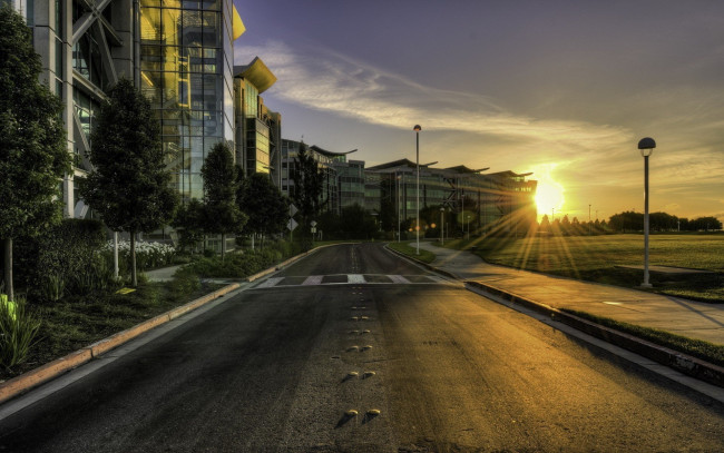 Обои картинки фото города, - улицы,  площади,  набережные, улица, рассвет, дорога, дома