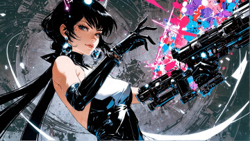 обоя аниме, оружие,  техника,  технологии, девушка