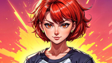 обоя рисованное, комиксы, девушка, лицо, футболка