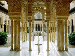 Картинка court of the lions alhambra granada spain города