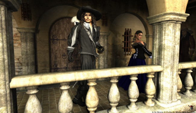 Обои картинки фото 3д, графика, historical, история, девушка, шпага, мушкетёр