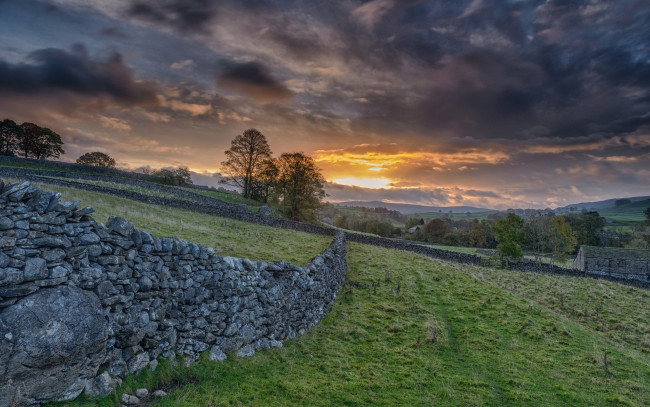 Обои картинки фото grassington, england, природа, восходы, закаты, грассингтон, англия, закат, забор
