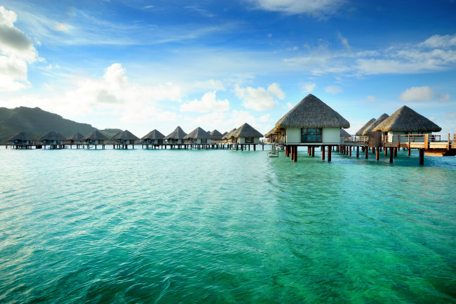 Обои картинки фото french, polynesia, природа, тропики, море, бунгало