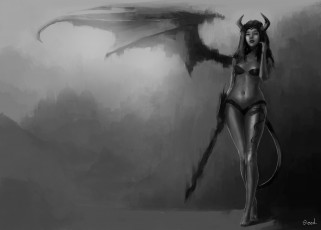 Картинка фэнтези демоны succubus эротика крылья фантастика черно-белое
