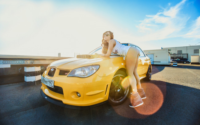 Обои картинки фото автомобили, -авто с девушками, subaru, impreza