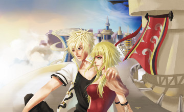 Картинка разное арты арт пара парень девушка город