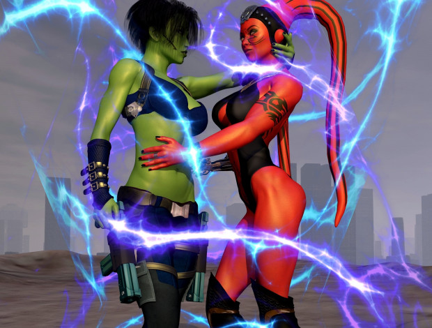 Обои картинки фото 3д графика, существа , creatures, фон, взгляд, халки, оружие