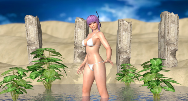 Обои картинки фото 3д графика, аниме , anime, девушка, взгляд, фон, бассейн