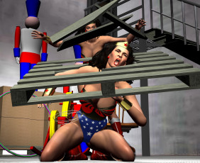 обоя 3д графика, фантазия , fantasy, драка, фон, взгляд, девушки