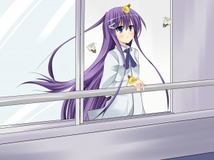 Картинка аниме hanbun+no+tsuki+ga+noboru+sora девушка фон взгляд