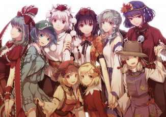 Картинка аниме touhou девушки взгляд фон
