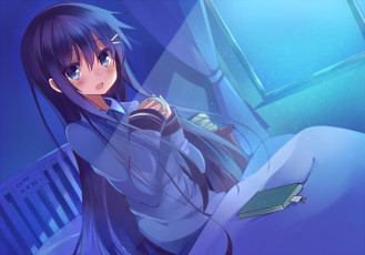 обоя аниме, hanbun no tsuki ga noboru sora, девушка, фон, взгляд