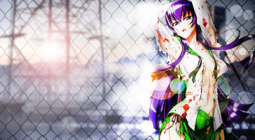 Картинка аниме highschool+of+the+dead девушка персонаж решетка забор кровь