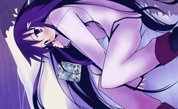 обоя аниме, hanbun no tsuki ga noboru sora, взгляд, фон, девушка