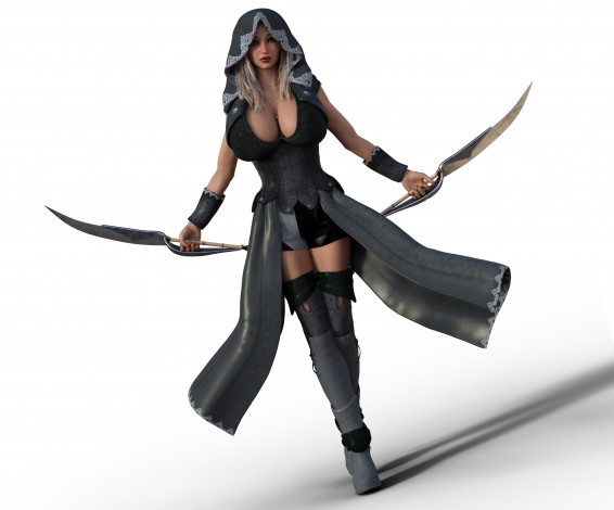 Обои картинки фото 3д графика, фантазия , fantasy, девушка, оружие, фон, взгляд