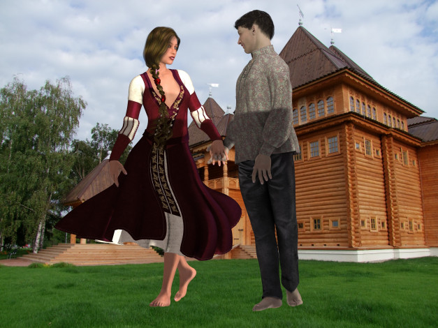 Обои картинки фото 3д графика, люди , people, девушка, парень, фон, взгляд